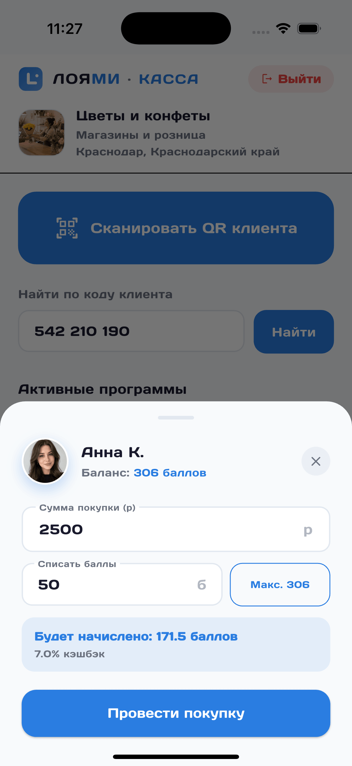 Экран кассира Лоями